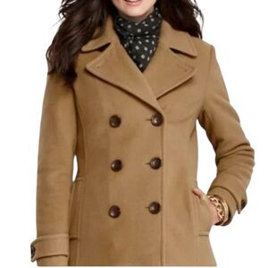 Land’s End NWT Camel Tan Buttoned Lined Peacoat 14T